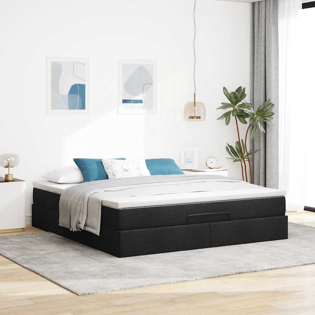 Estrutura de cama otomana com colchão 180x200 cm tecido preto