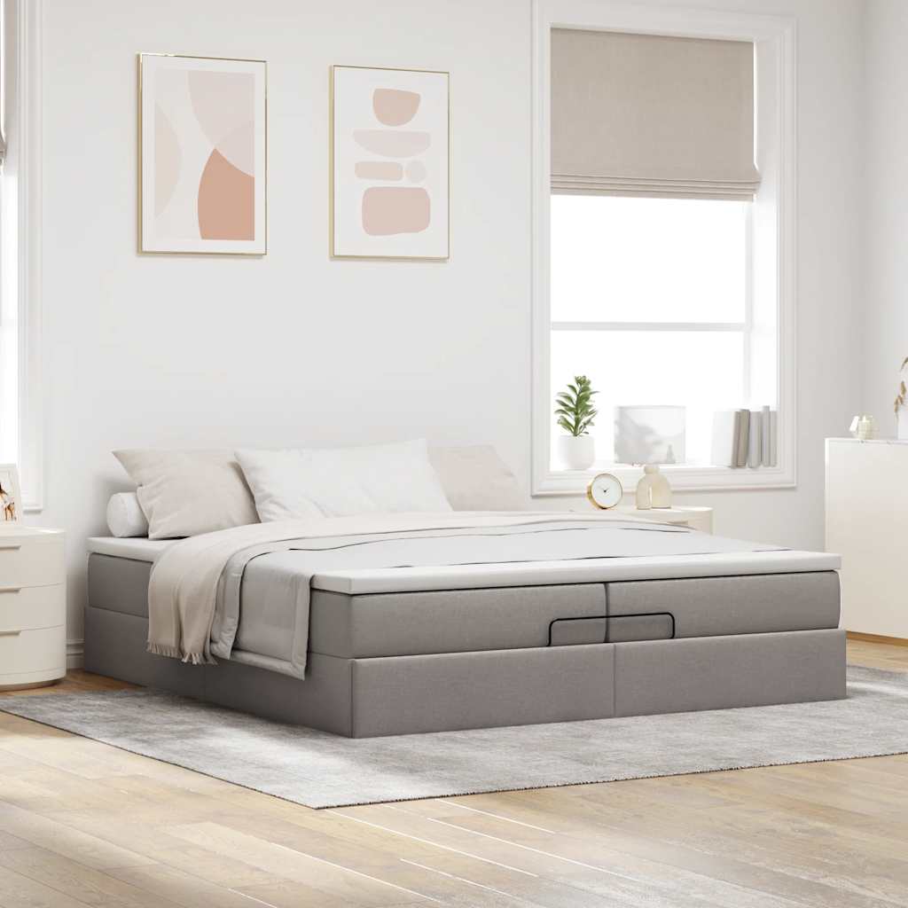 Estrutura cama otomana com colchões tecido cinzento 200x200cm