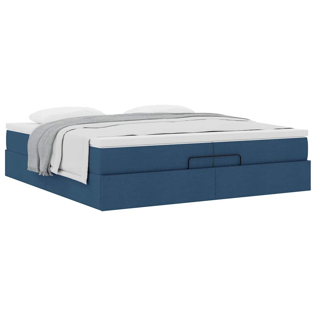 Estrutura de cama otomana com colchões 200x200cm tecido azul