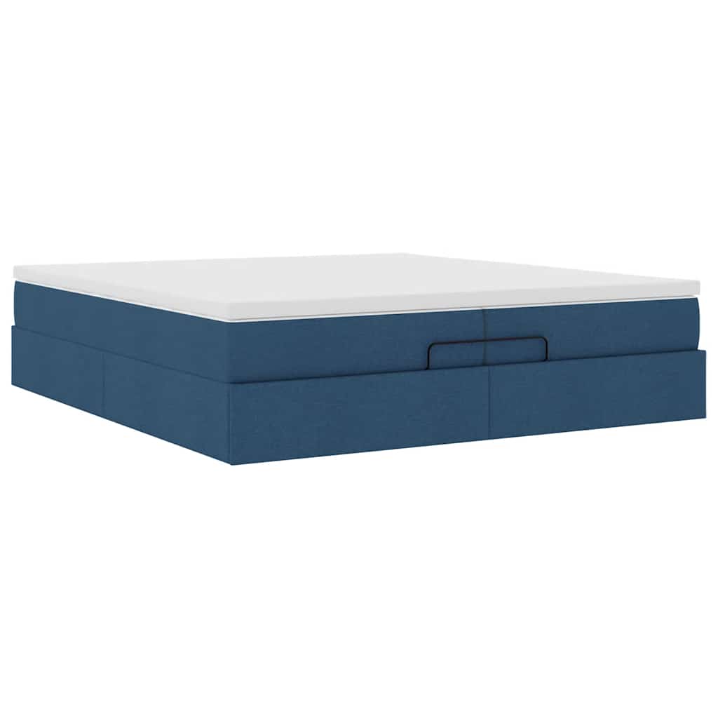 Estrutura de cama otomana com colchões 200x200cm tecido azul