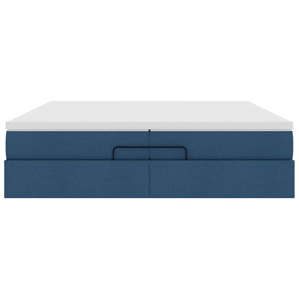 Estrutura de cama otomana com colchões 200x200cm tecido azul