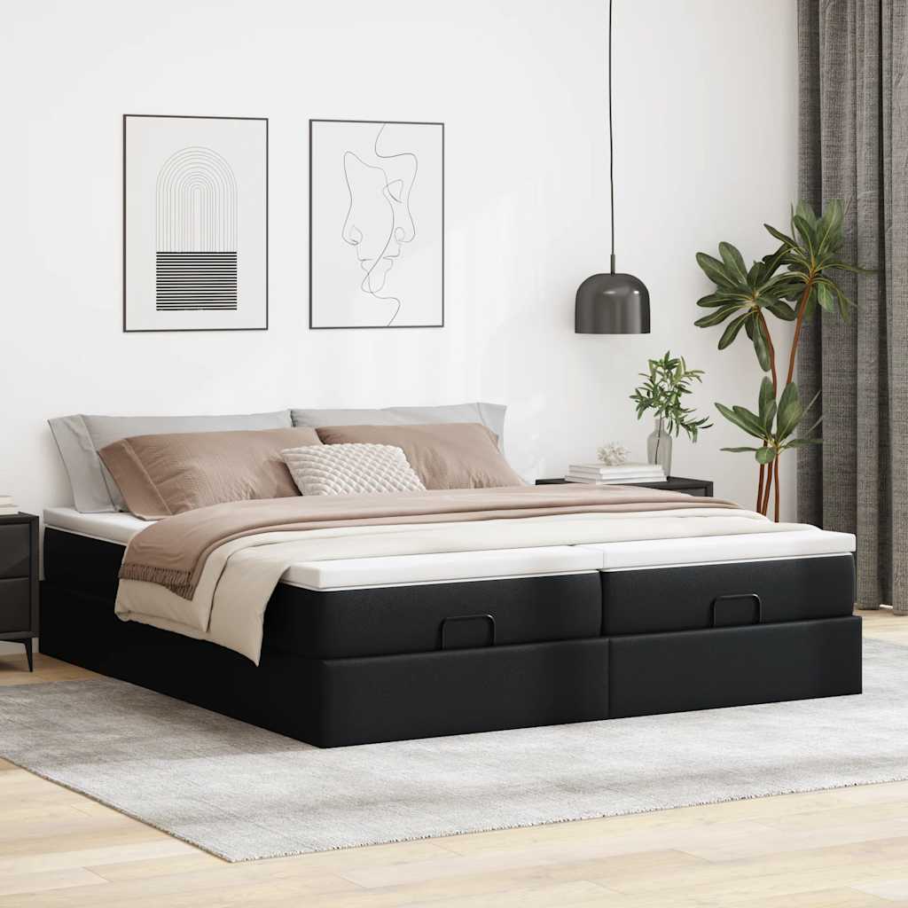 Estrutura de cama otomana com colchões pele artificial preta