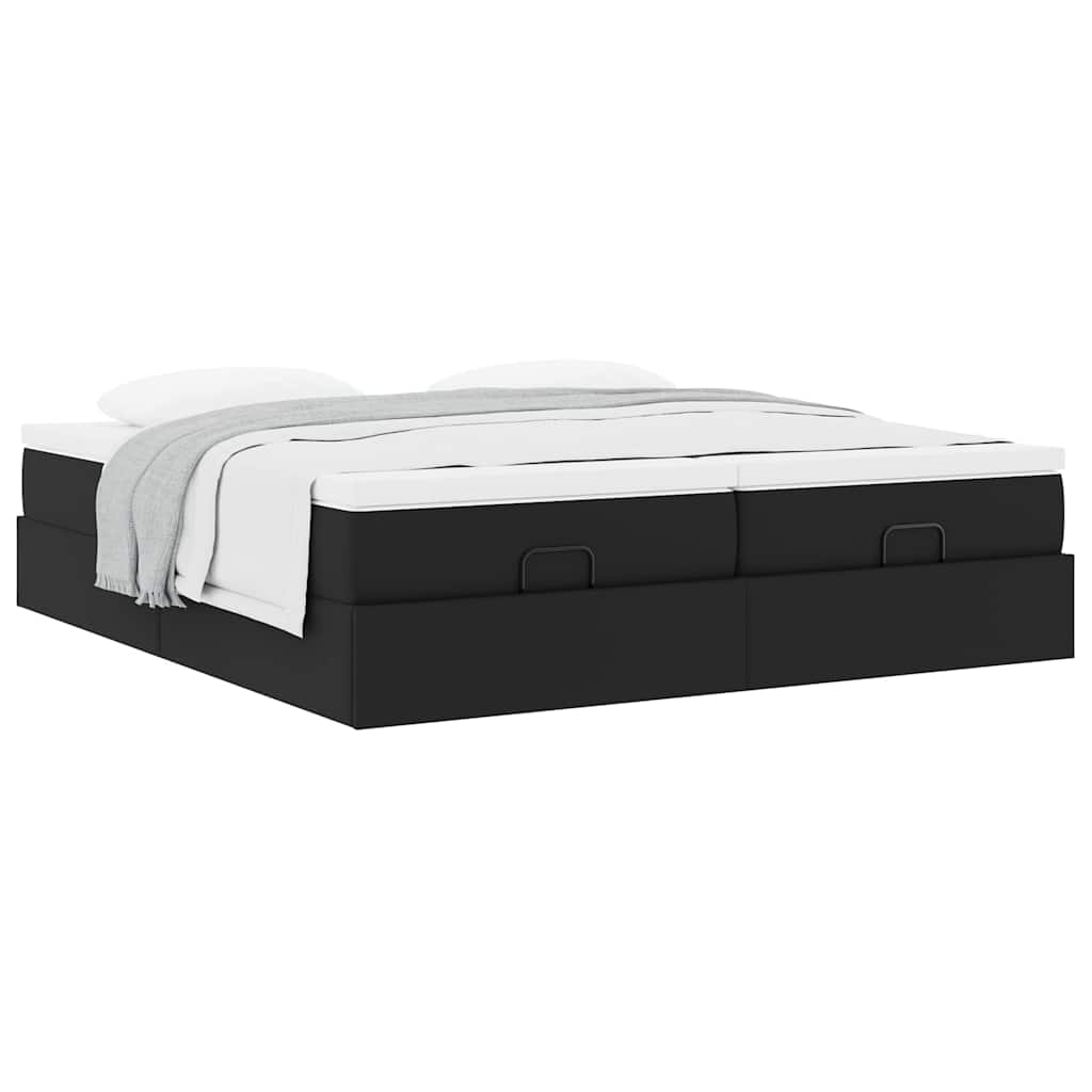 Estrutura de cama otomana com colchões pele artificial preta