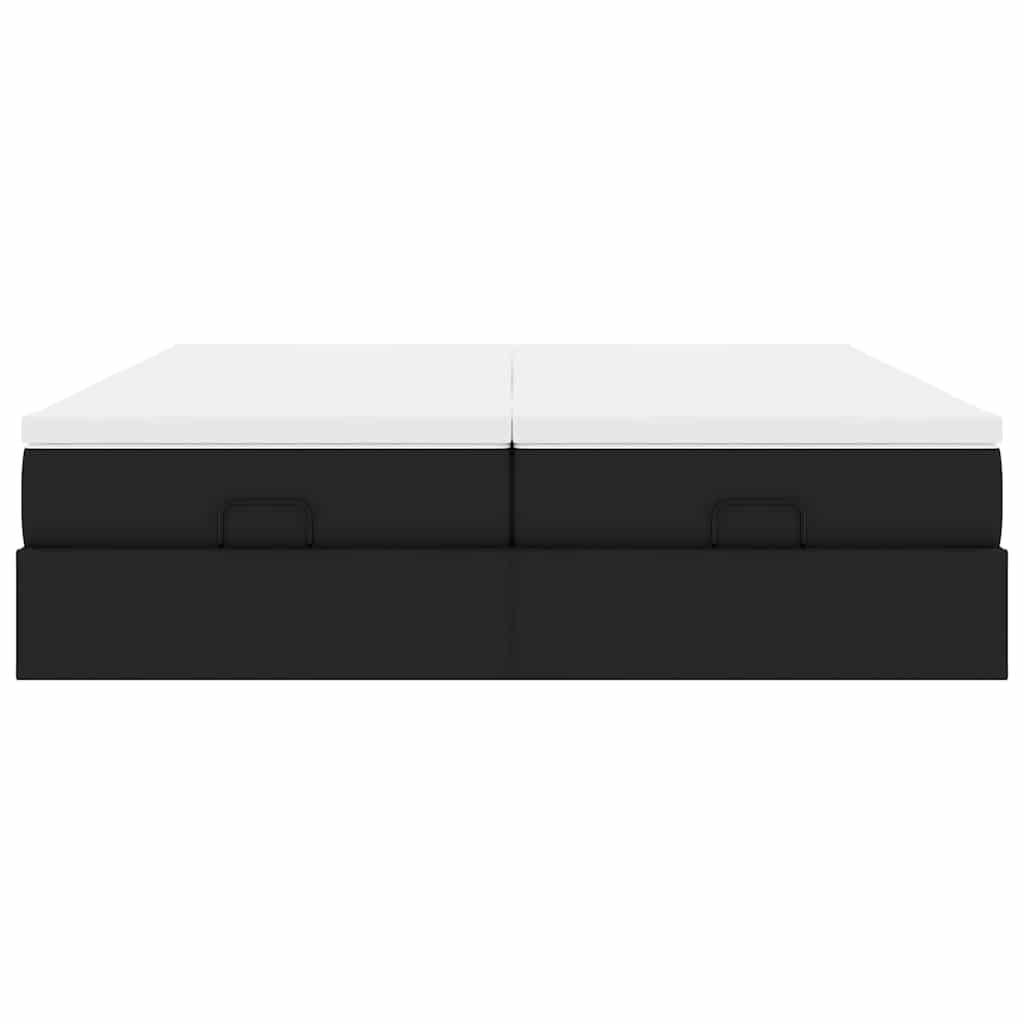 Estrutura de cama otomana com colchões pele artificial preta