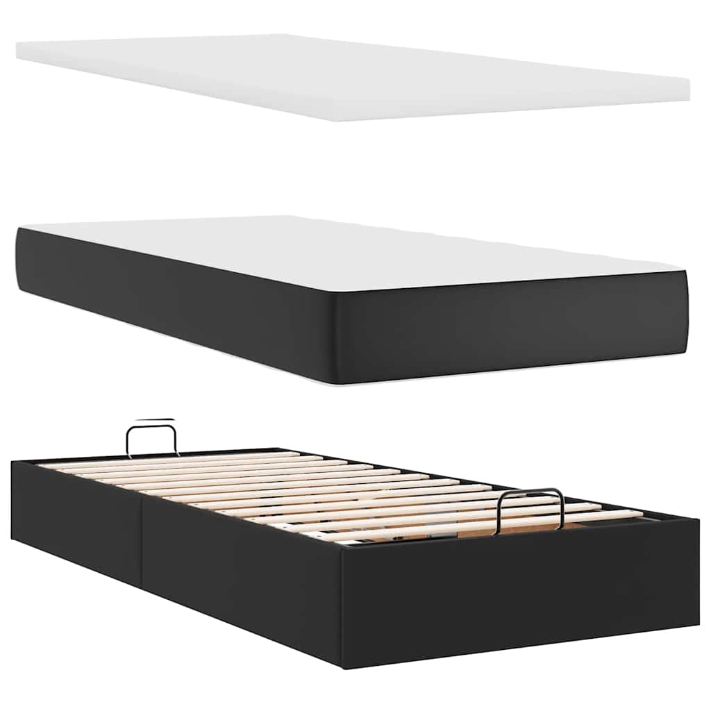 Estrutura de cama otomana com colchões pele artificial preta