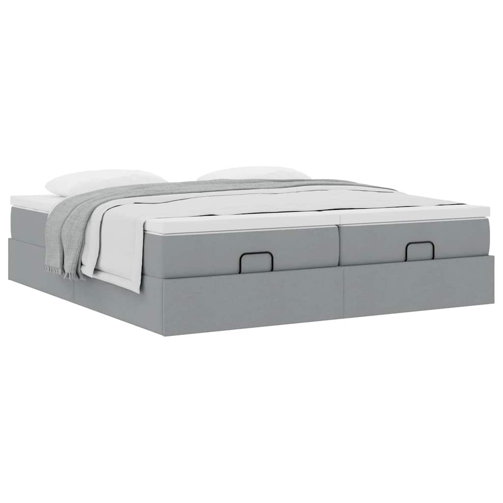 Estrutura de cama otomana com colchões tecido cinzento claro