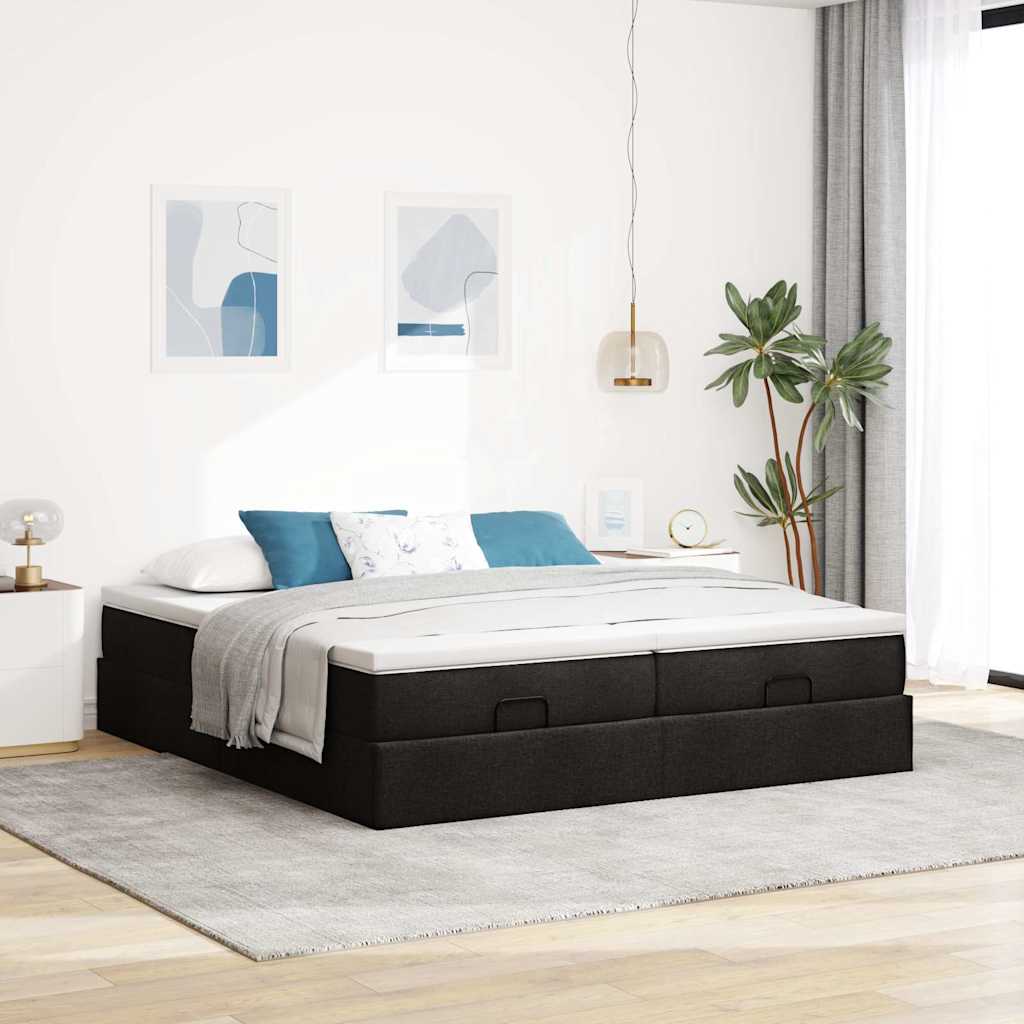 63 / 5,000 Estrutura de cama otomana com colchões tecido preto