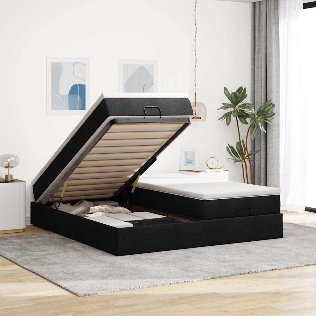 63 / 5,000 Estrutura de cama otomana com colchões tecido preto
