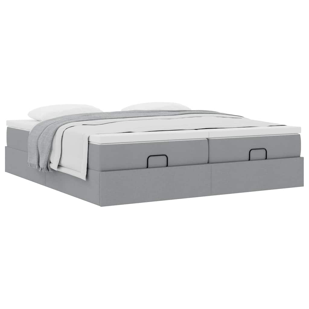 Estrutura de cama otomana com colchões tecido cinzento claro
