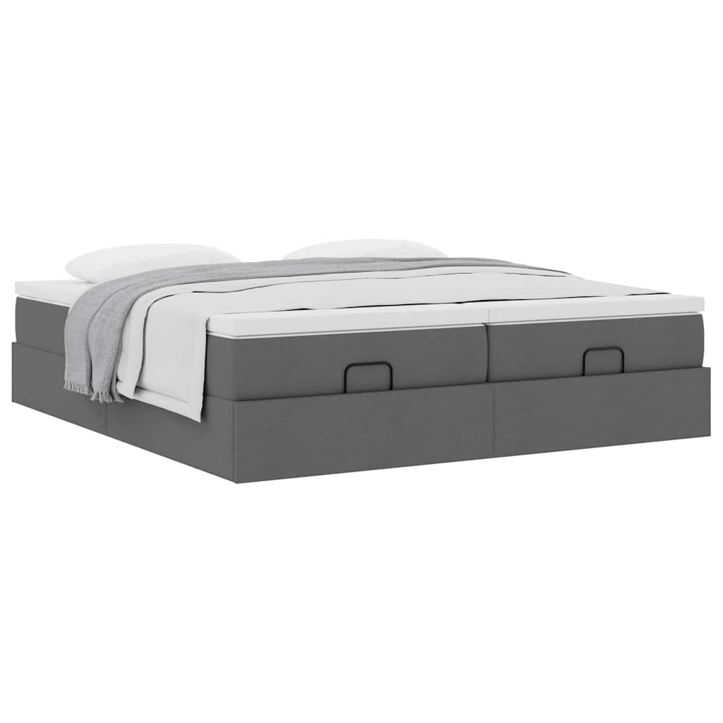 Estrutura de cama otomana com colchões tecido cinzento escuro