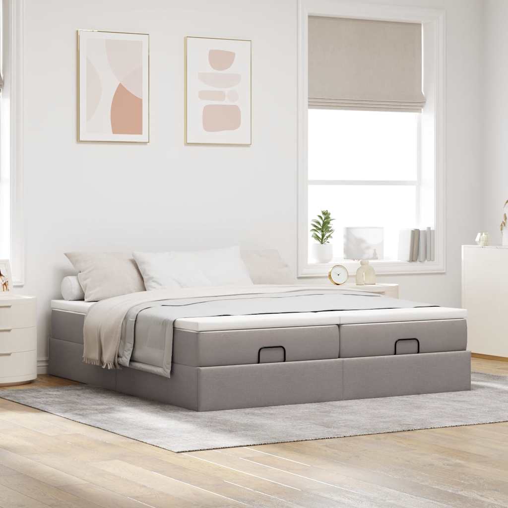 Estrutura cama otomana com colchões tecido cinzento 200x200cm