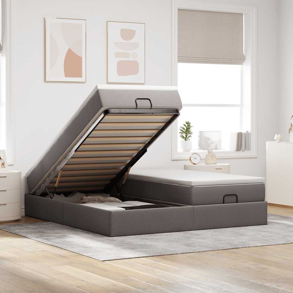 Estrutura cama otomana com colchões tecido cinzento 200x200cm