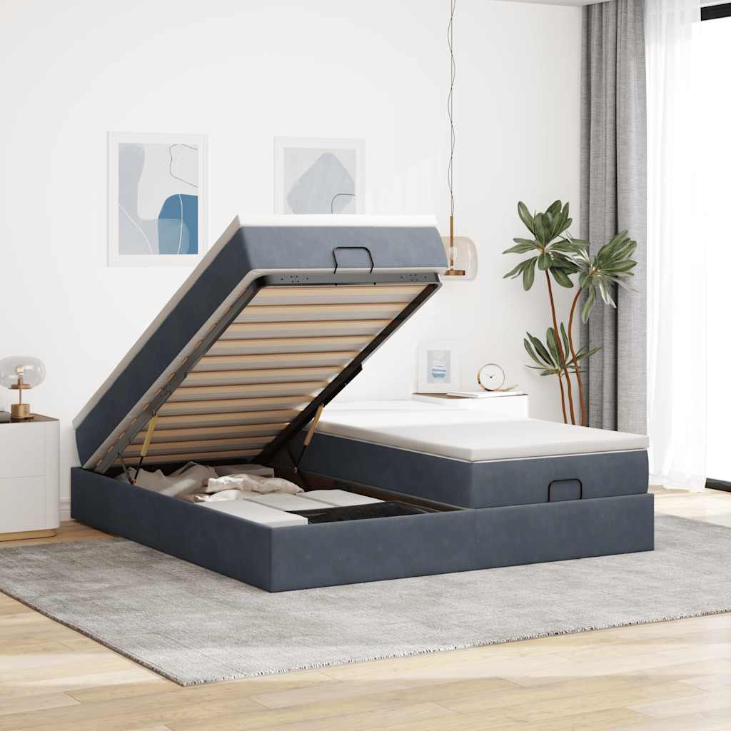 Estrutura cama otomana colchões 160x200 cm cinzento escuro
