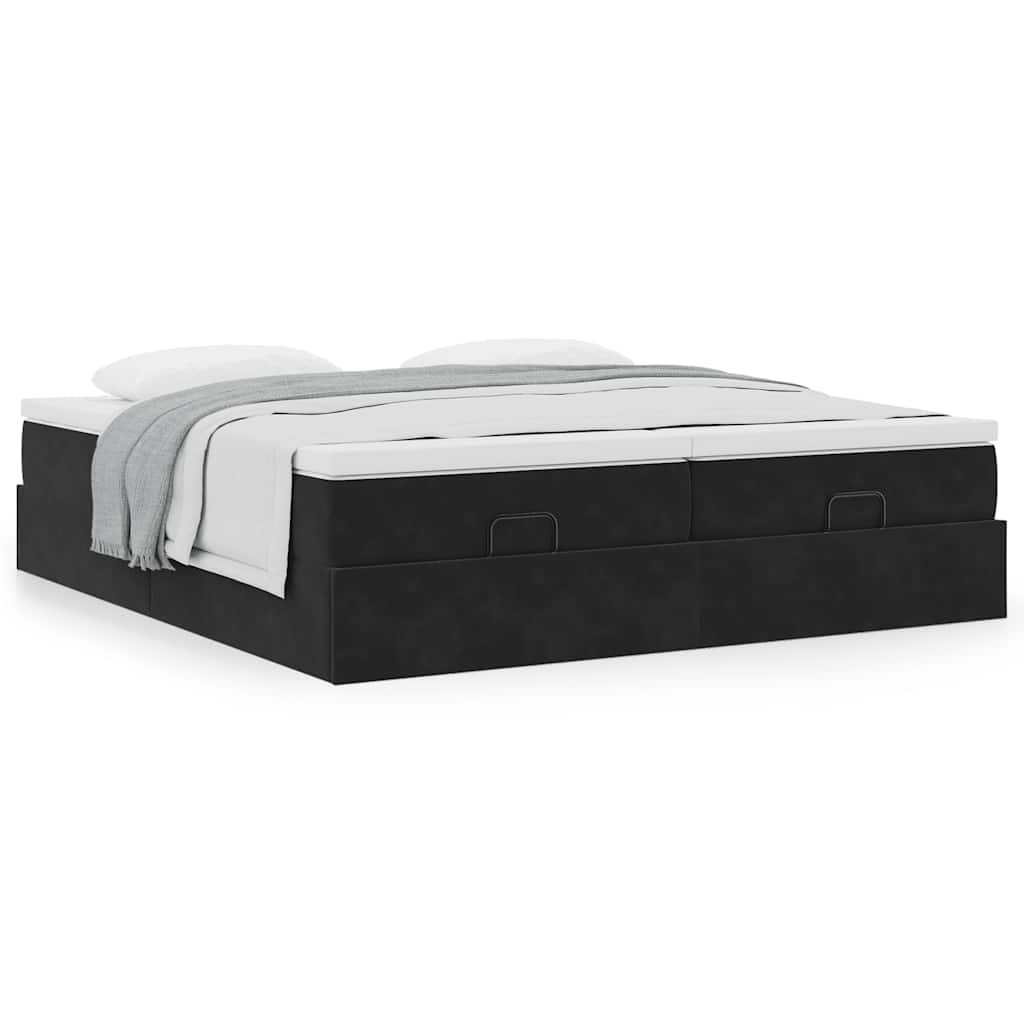 Estrutura de cama otomana com colchões 180x200cm veludo preto