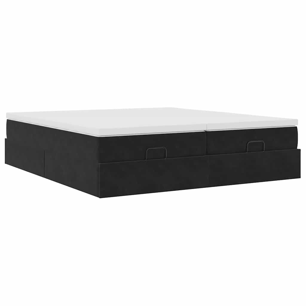 Estrutura de cama otomana com colchões 180x200cm veludo preto
