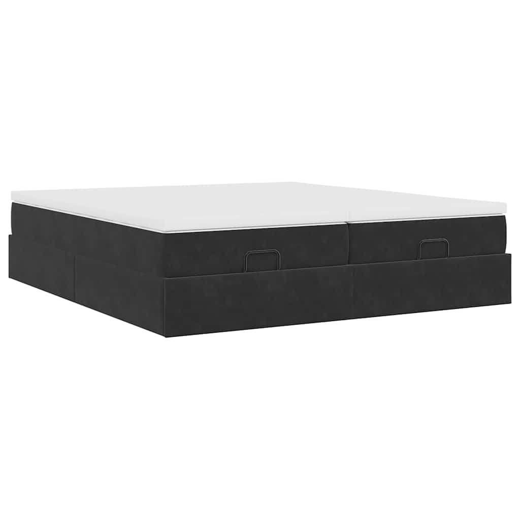 Estrutura de cama otomana com colchões 180x200cm veludo preto
