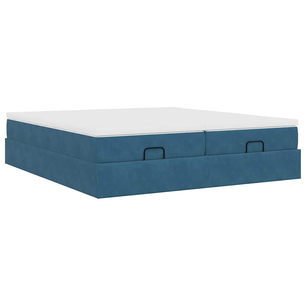 Estrutura cama otomana colchões 180x200 cm veludo azul escuro