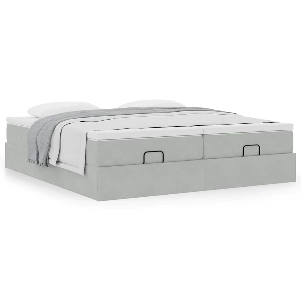 Estrutura cama otomana colchões 200x200cm veludo cinzento claro