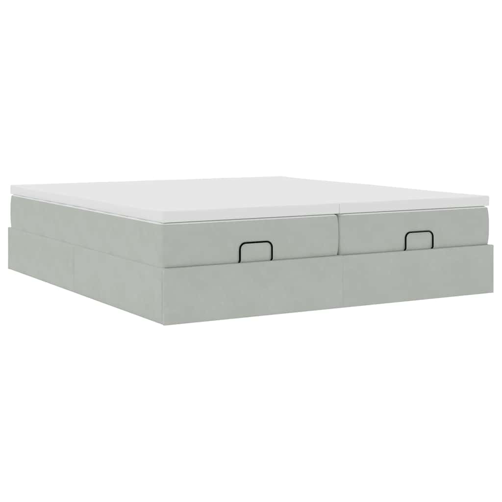 Estrutura cama otomana colchões 200x200cm veludo cinzento claro