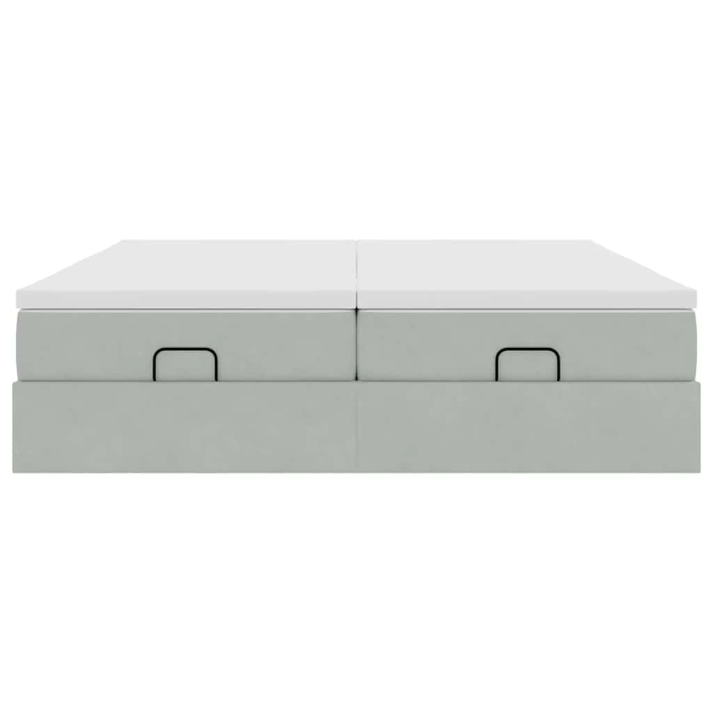 Estrutura cama otomana colchões 200x200cm veludo cinzento claro
