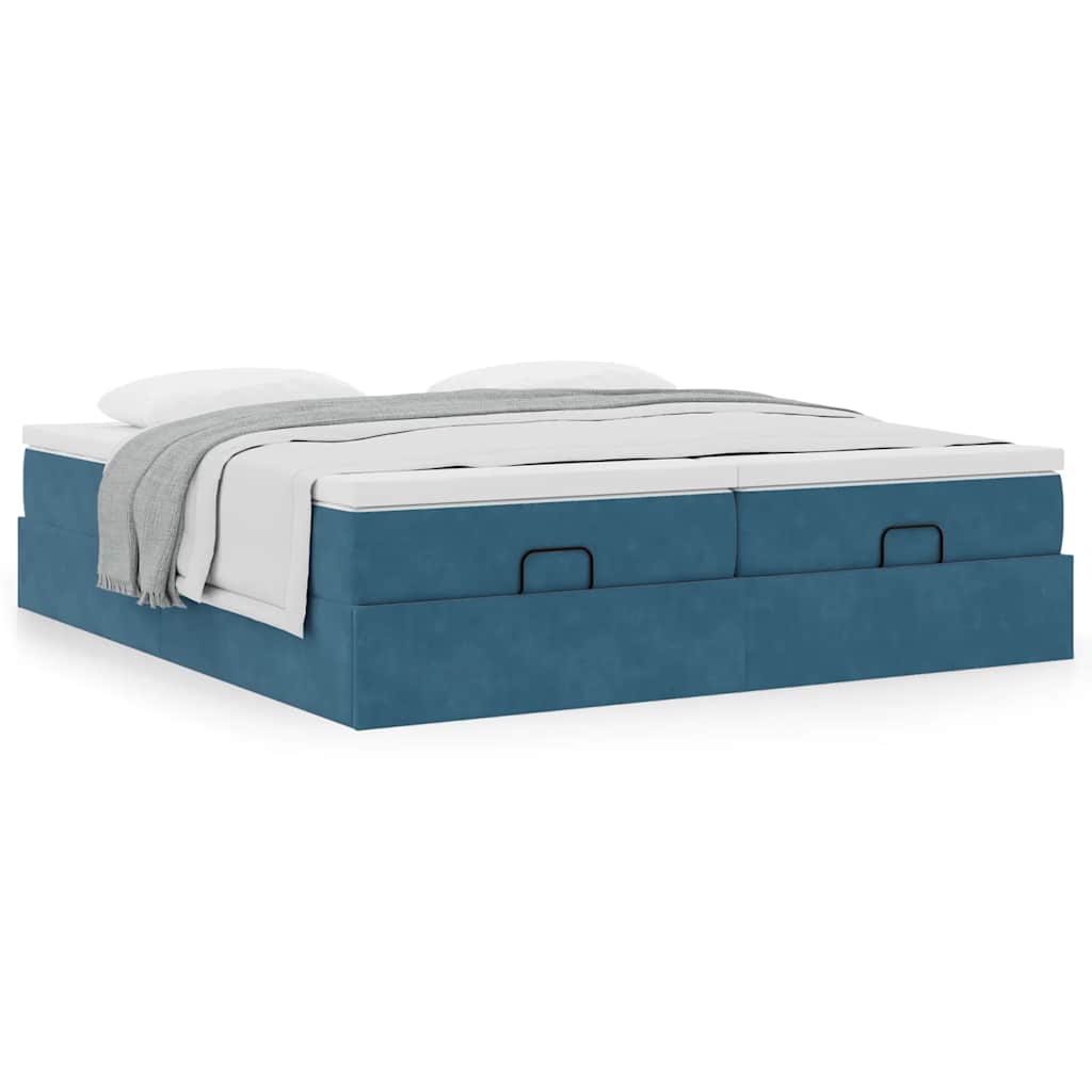 Estrutura de cama otomana com colchão azul escuro Veludo