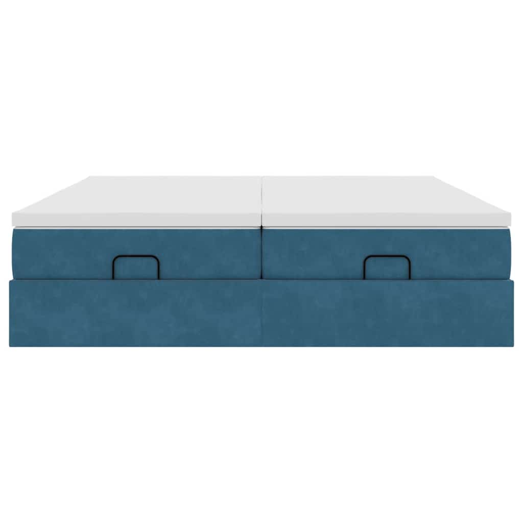 Estrutura de cama otomana com colchão azul escuro Veludo