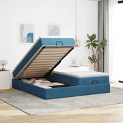 Estrutura de cama otomana com colchão azul escuro Veludo