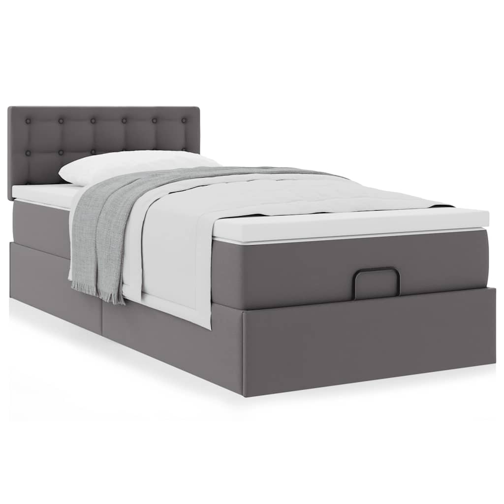 Cama otomana com colchão 100x200 cm couro artificial cinzento