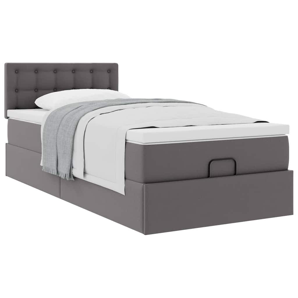 Cama otomana com colchão 100x200 cm couro artificial cinzento