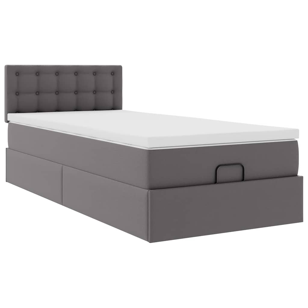 Cama otomana com colchão 100x200 cm couro artificial cinzento
