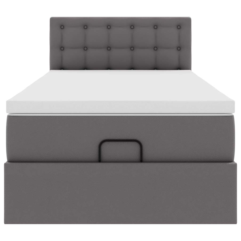 Cama otomana com colchão 100x200 cm couro artificial cinzento