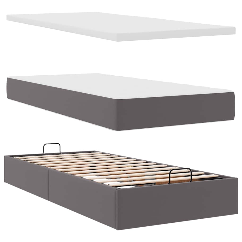 Cama otomana com colchão 100x200 cm couro artificial cinzento