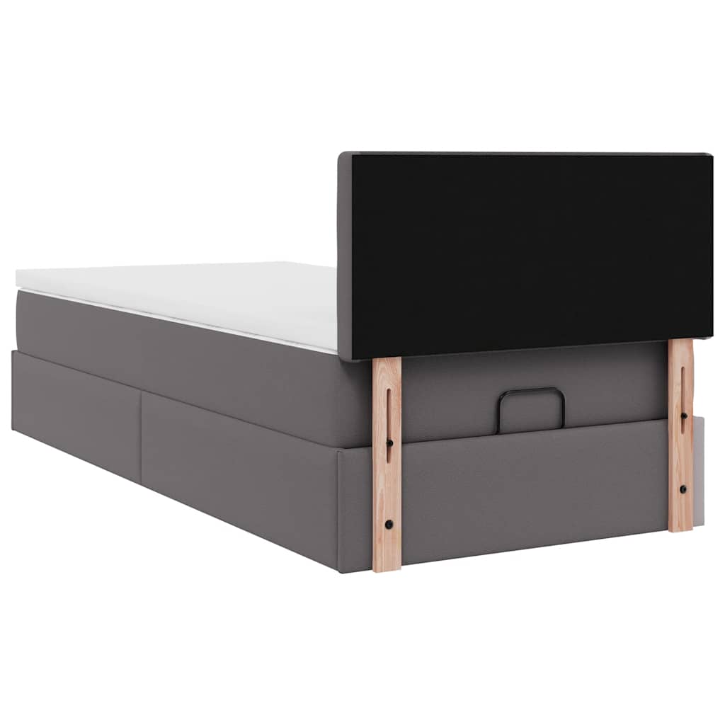 Cama otomana com colchão 100x200 cm couro artificial cinzento