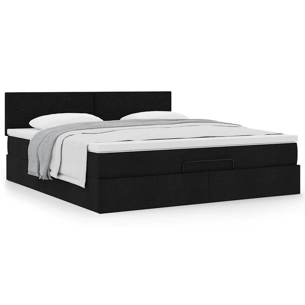 Estrutura de cama otomana com colchão 180x200 cm tecido preto