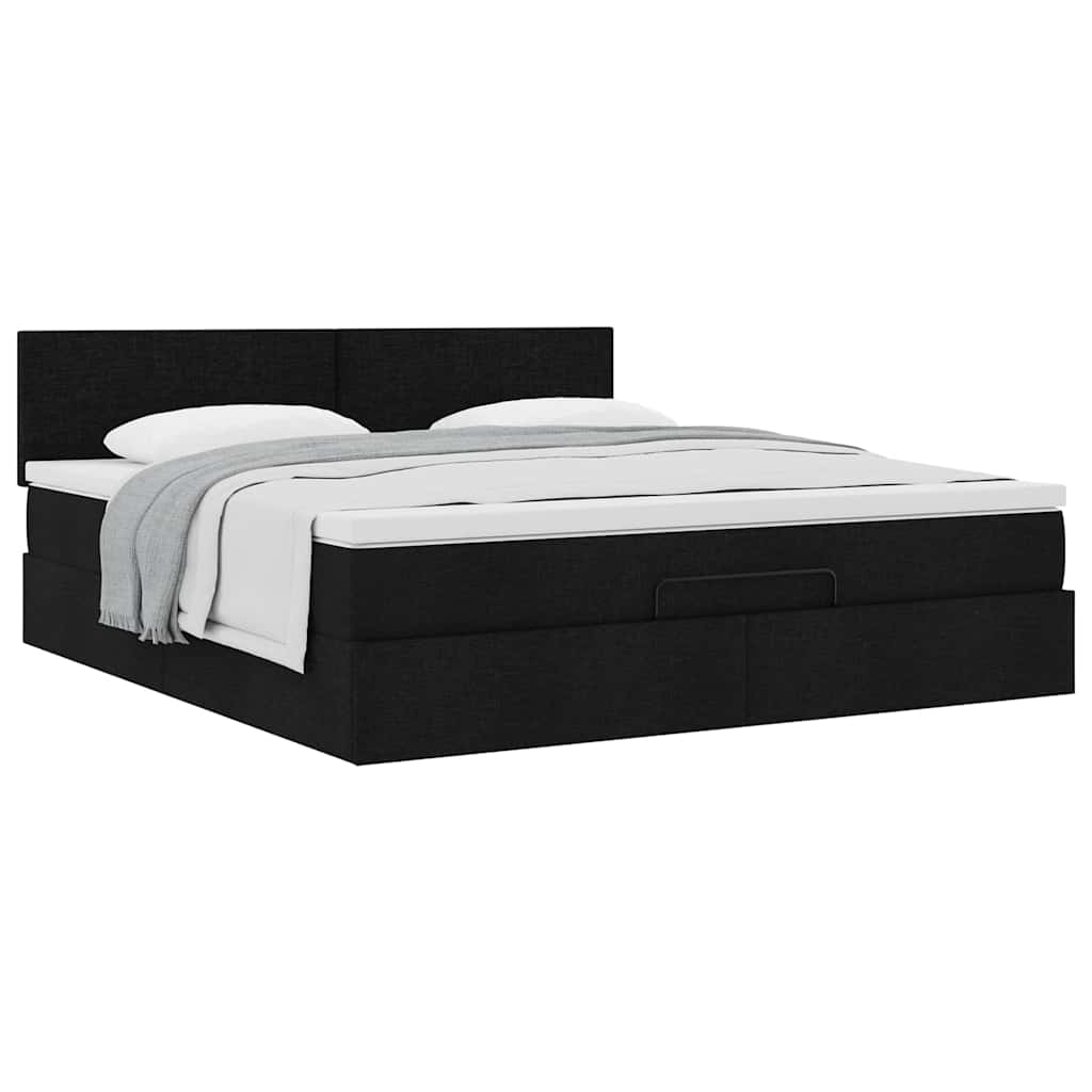 Estrutura de cama otomana com colchão 180x200 cm tecido preto