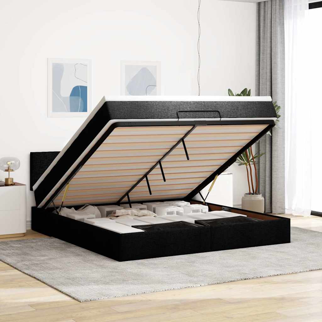 Estrutura de cama otomana com colchão 180x200 cm tecido preto