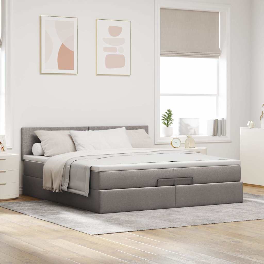 Estrutura de cama otomana com colchão cinza 200x200 cm tecido