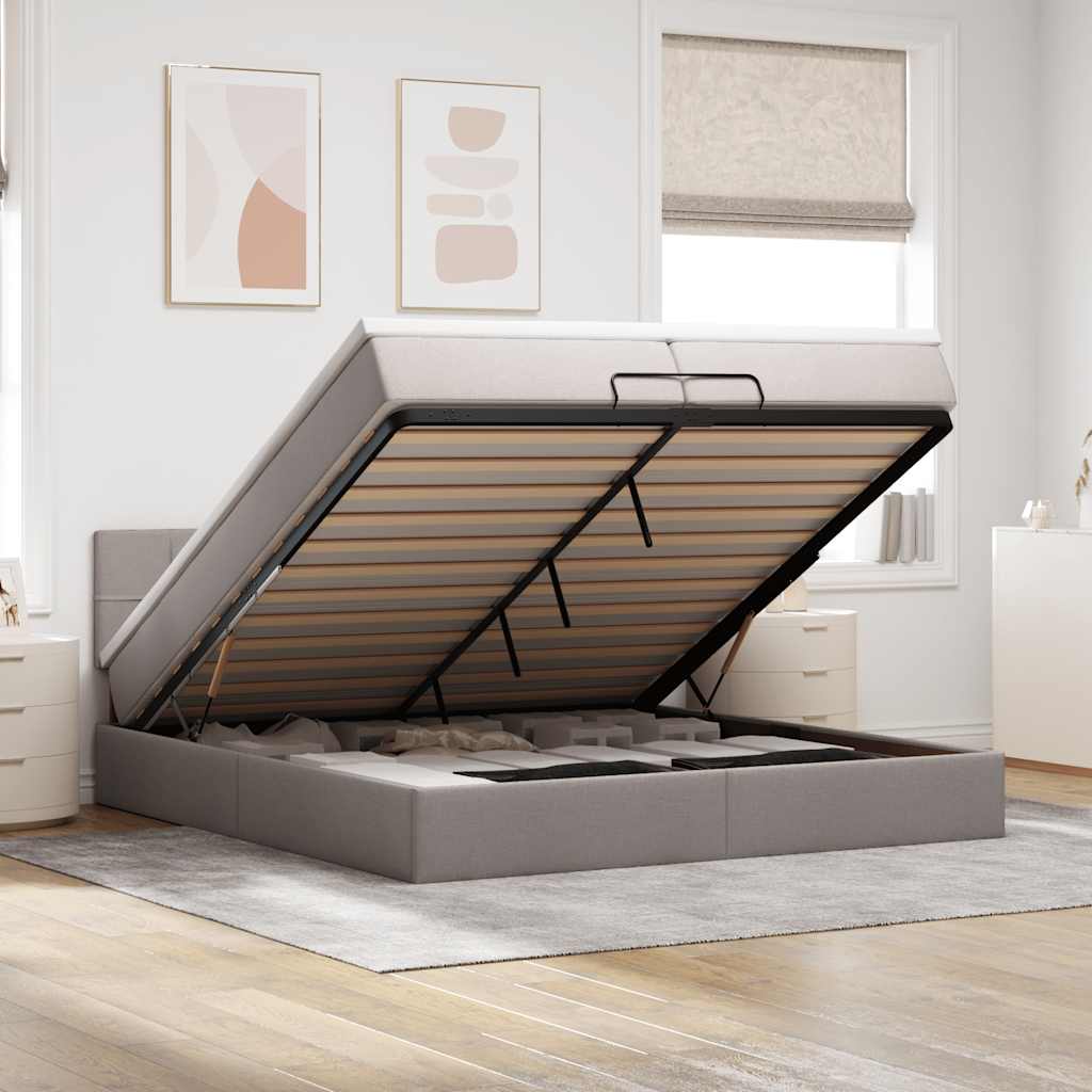Estrutura de cama otomana com colchão cinza 200x200 cm tecido
