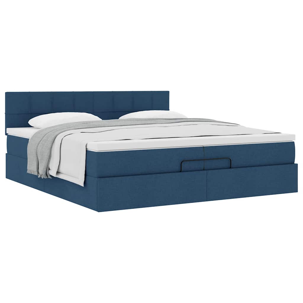 Estrutura de cama otomana com colchão 200x200 cm tecido azul