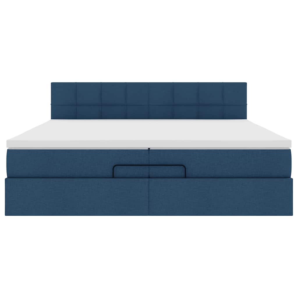 Estrutura de cama otomana com colchão 200x200 cm tecido azul