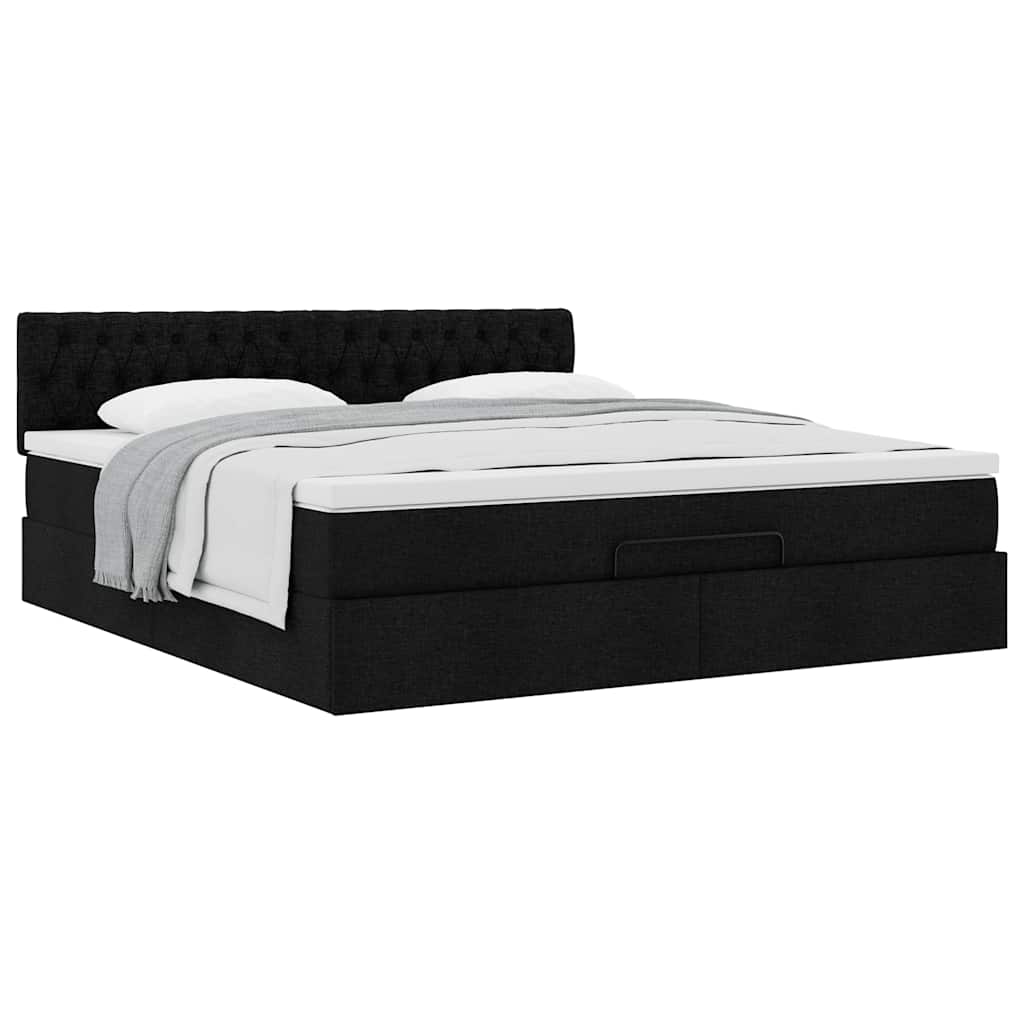 Estrutura de cama otomana com colchão 180x200 cm tecido preto