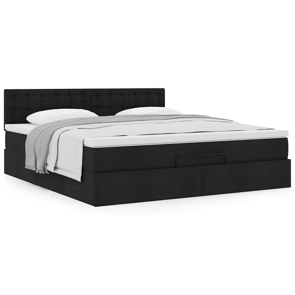 Estrutura de cama otomana com colchão 180x200 cm tecido preto