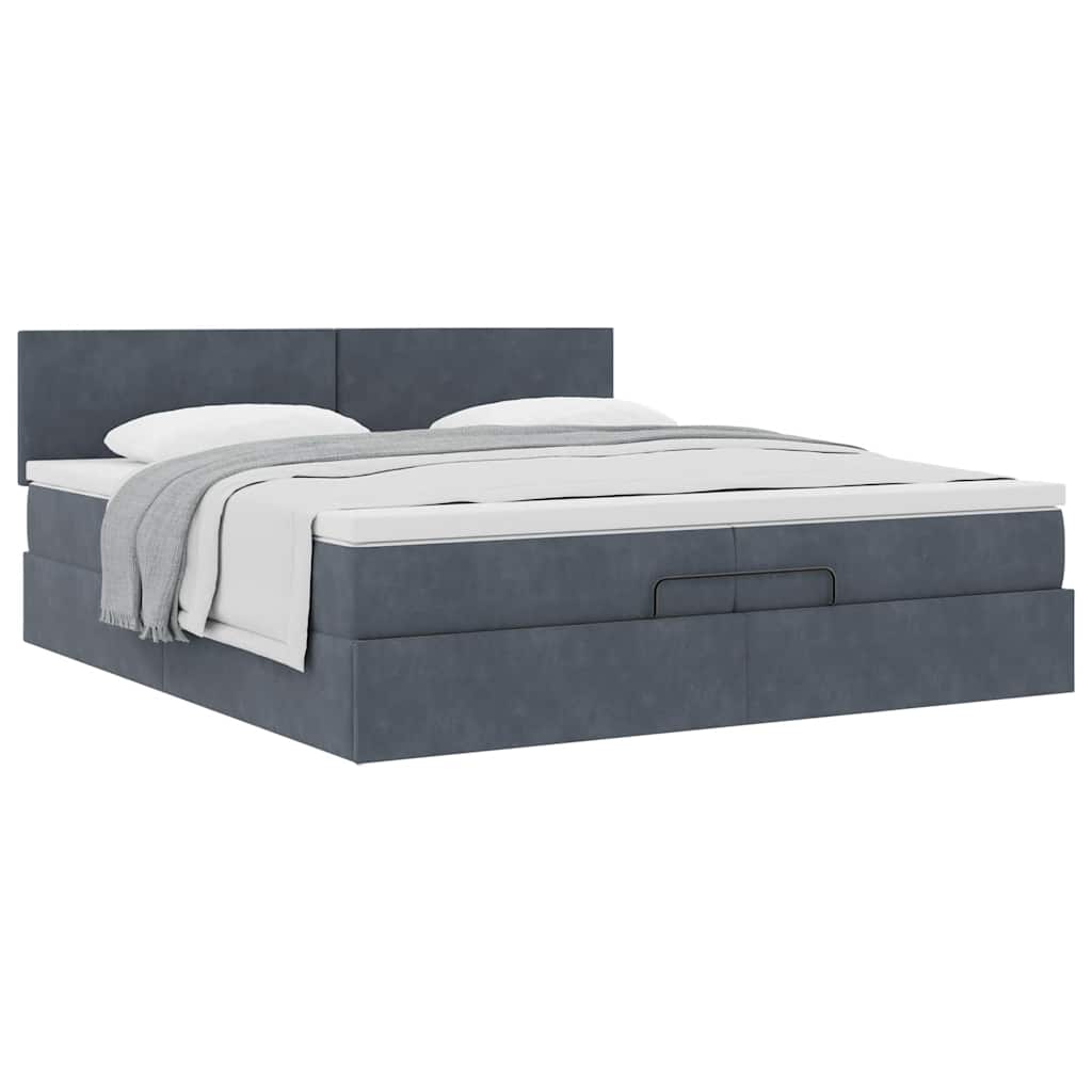 Estrutura de cama otomana com colchão 200x200cm cinzento escuro