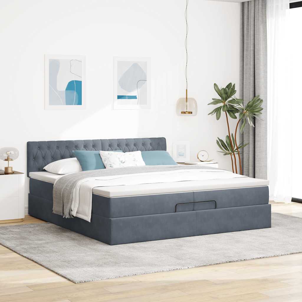 Estrutura de cama otomana com colchão 200x200cm cinzento escuro