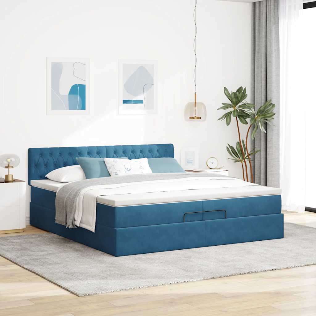 Estrutura de cama otomana com colchão 200x200 cm azul escuro