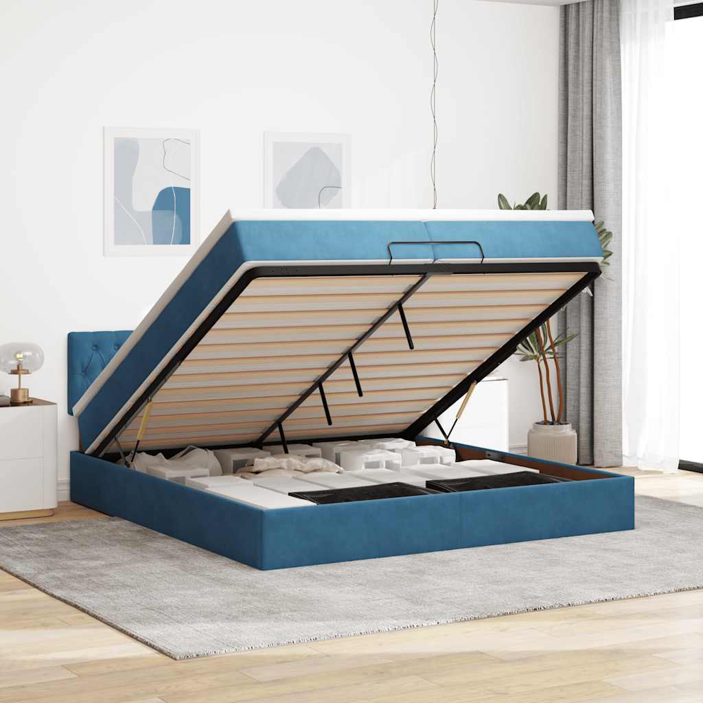 Estrutura de cama otomana com colchão 200x200 cm azul escuro