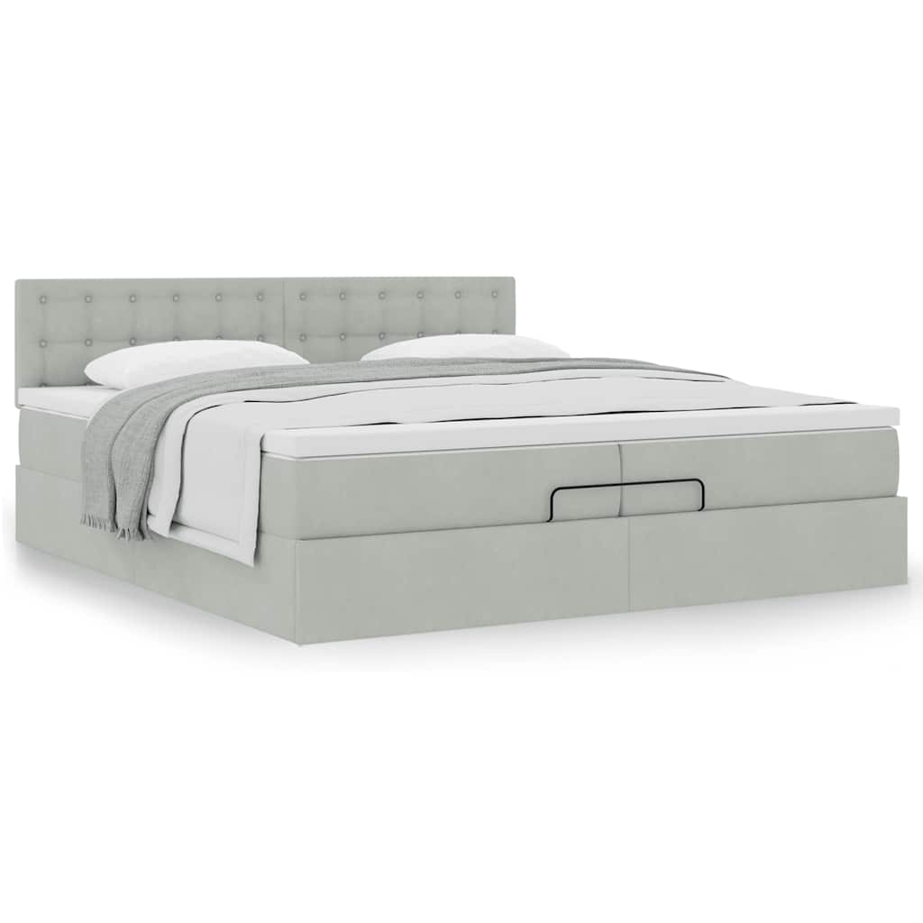 Estrutura de cama otomana com colchão 200x200 cm cinzento claro