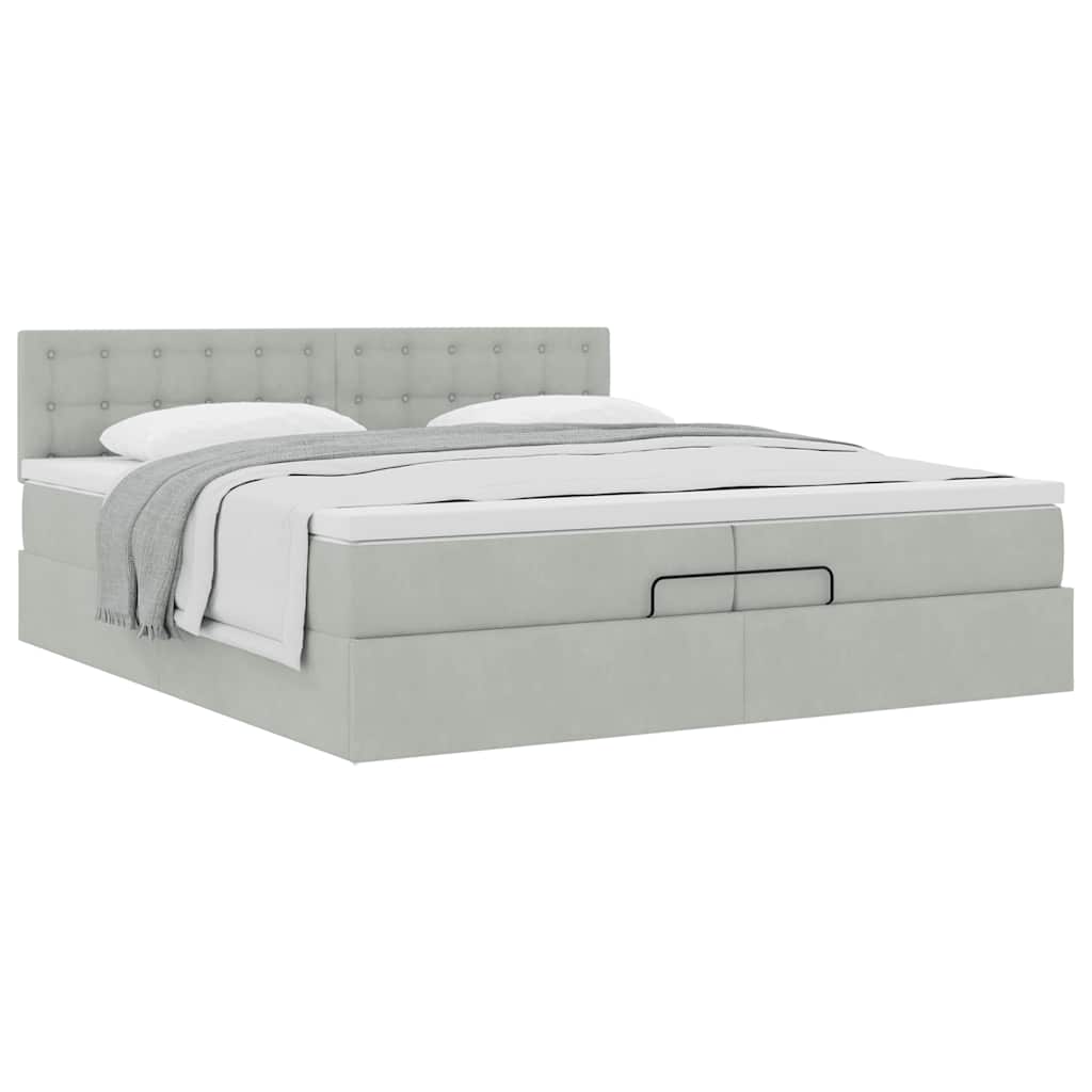 Estrutura de cama otomana com colchão 200x200 cm cinzento claro