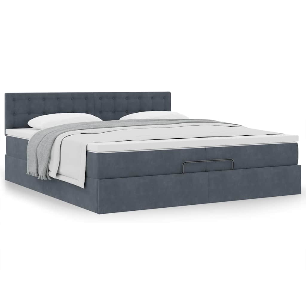 Estrutura de cama otomana com colchão 200x200cm cinzento escuro