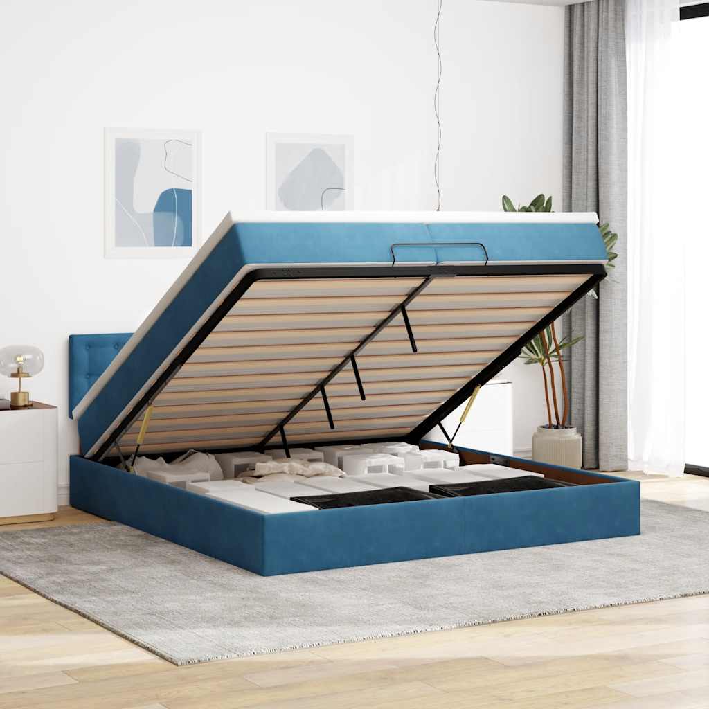 Estrutura de cama otomana com colchão 200x200 cm azul escuro